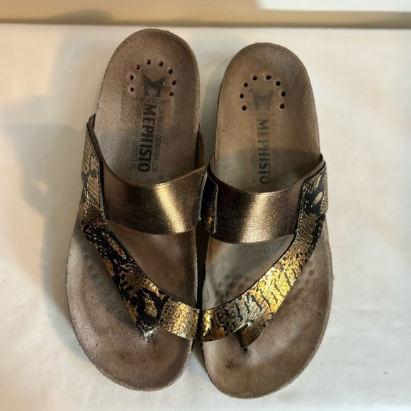 MEPHISTO Sz 37 Hubilia Sandals Toe Wrap Animal Print Smooth Leather Slip On - Picture 3 of 8